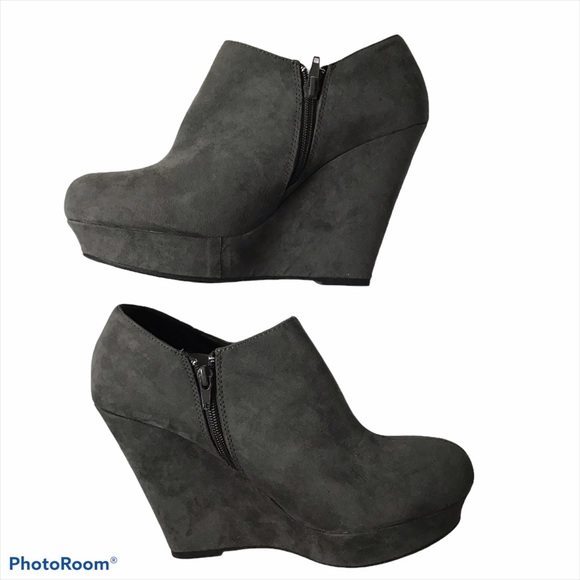 Grey Suede Wedge Booties Size 11 - Picture 1 of 8